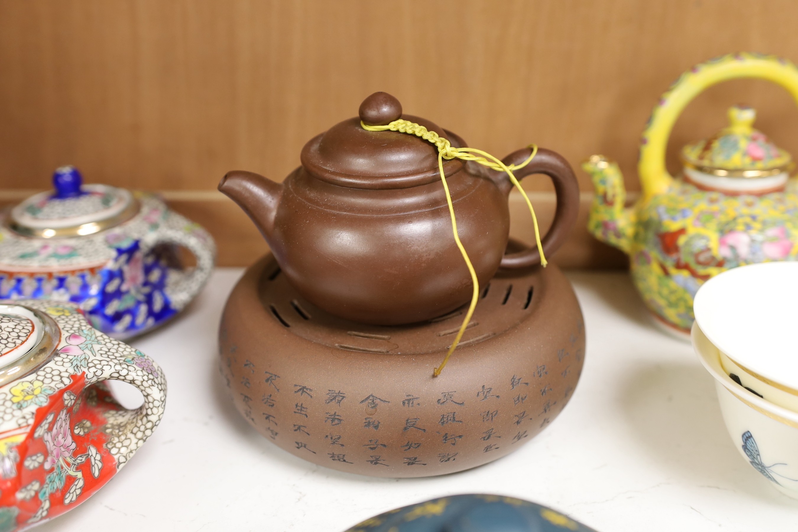 Six assorted Chinese teapots, one with stand and mixed ceramics